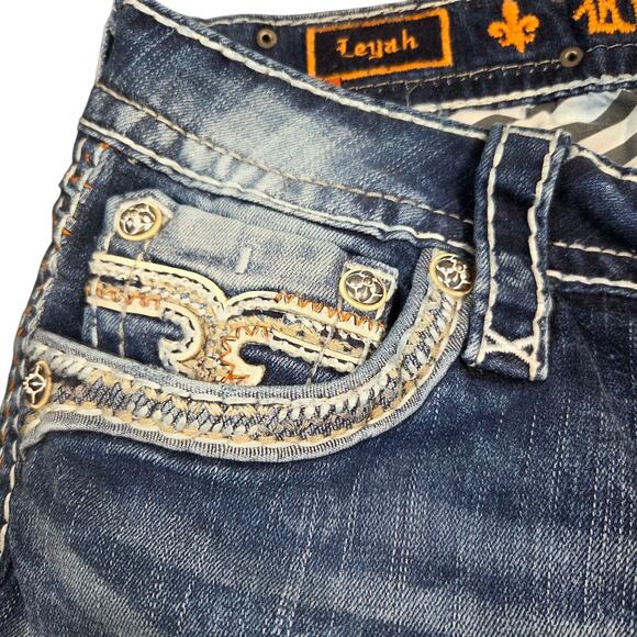 Rock Revival Denim Boot Cut Jeans Leyah 30X33 Tall Distressed Thick Stitch - Picture 7 of 16